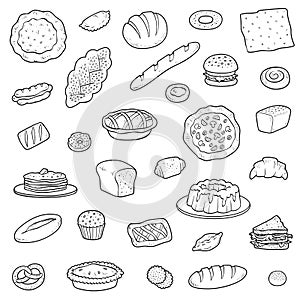 Black and white collection about bread bakery products
