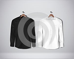 Black and white color formal shirt. Blank dress shirt with buttons