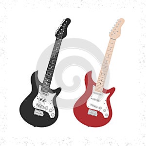 Black and white and colored electric guitars vector illustration