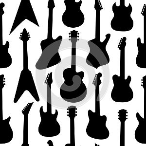 Black and white colors pattern with different shapes guitars