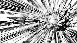 Black and white comic book style explosion