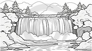 Illustration For Toddler's Coloring Book: Waterfall