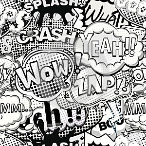 Black and white comic speech bubbles seamless pattern