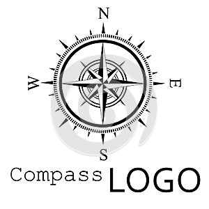 Black and white compass logo. Vector icon. Rose of Wind.