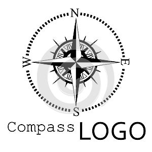 Black and white compass logo. Vector icon. Rose of Wind.