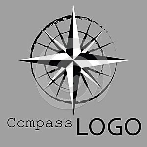 Black and white compass logo. Vector icon. Rose of Wind.