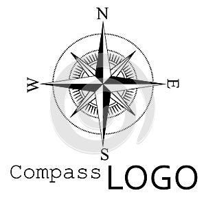 Black and white compass logo. Vector icon. Rose of Wind.