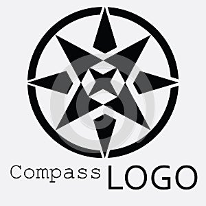 Black and white compass logo. Vector icon. Rose of Wind.