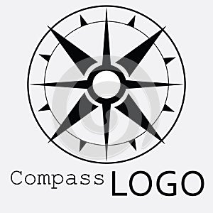 Black and white compass logo. Vector icon. Rose of Wind.