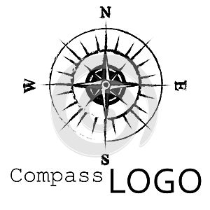 Black and white compass logo. Vector icon. Rose of Wind.