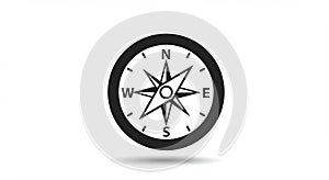 A black and white compass rose icon on a plain white background. The design
