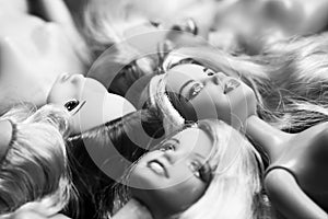 Black and white composition with Barbie dolls