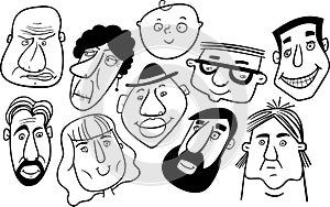 Black and white composition of different cartoon faces