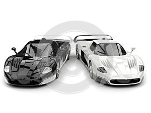 Black and white concept race cars with inverted color details