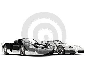 Black and white concept race cars with inverted color details - beauty shot