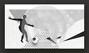 Black and white concept, silhouette of a soccer player in playing action.