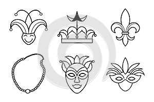 Mardi Gras Masks, Drum, and Instruments