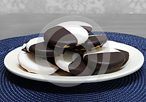Black and White cookies on an oval plate