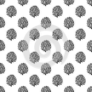 Black and white coral reef seamless pattern