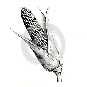 Black and White corn cob in leaf with stalk. Corn as a dish of thanksgiving for the harvest, picture on a white isolated