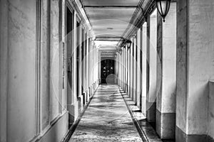 Black and white corridor HDR