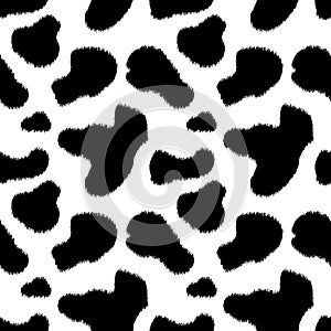 Black and white cow skin animal print seamless pattern, vector