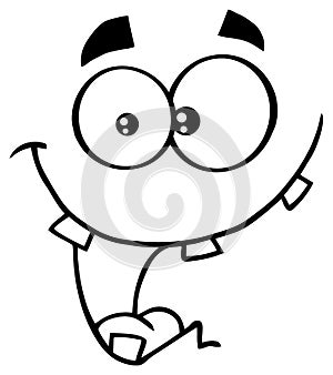 Black And White Crazy Cartoon Funny Face With Smiling Expression.