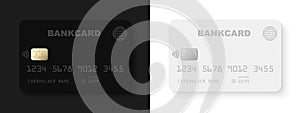 Black and white credit card mockup with NFC wireless payment technology icon, contactless payment, credit card tap pay wave logo