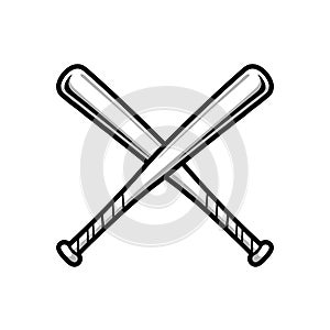 Black and white crossed baseball bats vector