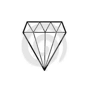 Black and white crystal icon isolated on white. Magic diamond outline element