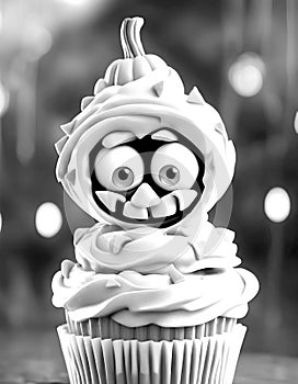 Black White Cupcake with Spooky Ghost