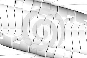 Black and white curved boxes twist abstract background 3D