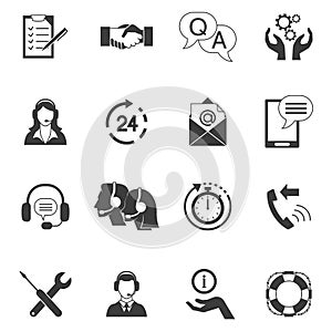 Black And White Customer Support Icon Set