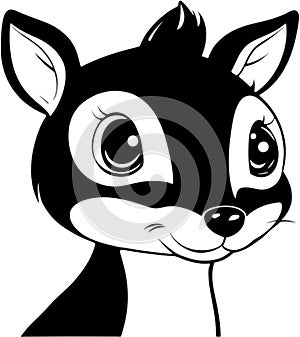 Black-white cute Chevrotain cartoon icons. Ai-generated.