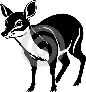 Black-white cute Chevrotain cartoon icons. Ai-generated.