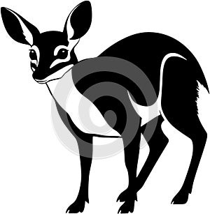 Black-white cute Chevrotain cartoon icons. Ai-generated.