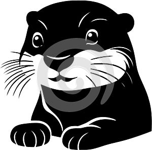 Black-white cute Sea Otter cartoon icons. Ai-generated.