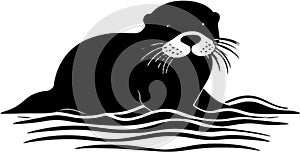 Black-white cute Sea Otter cartoon icons. Ai-generated.