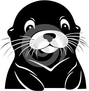 Black-white cute Sea Otter cartoon icons. Ai-generated.