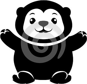 Black-white cute Sea Otter cartoon icons. Ai-generated.