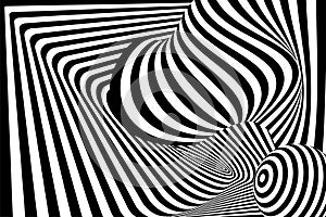 Black white 3d line distortion ball illusion