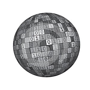 Black And White 3D Render Digital Binary Code Earth Globe Vector Background Illustration_1