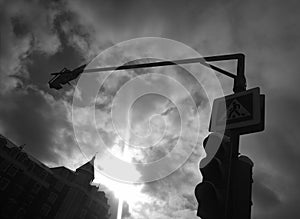 Black and white dark crosswalk sign background