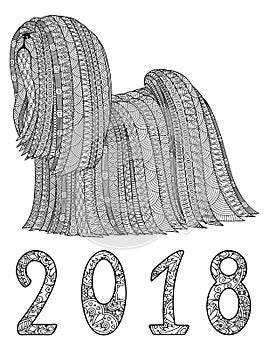 Black and white decorative dog with numbers 2018.