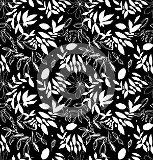 Black and white decorative floral seamless pattern.