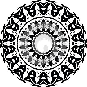 Black And White Decorative Symmetrical Ornate Ornament Ornamental Mandala Design 016
