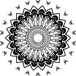 Black And White Decorative Symmetrical Ornate Ornament Ornamental Mandala Design 037