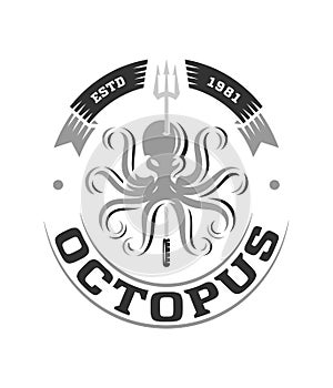 Black on white deep sea octopus logo illustration