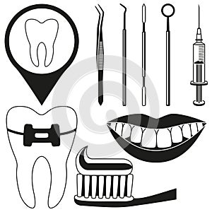 Black and white dental check silhouette set