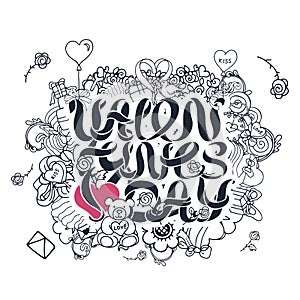 Black and white design with hand drawn ribbon text